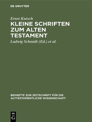 cover image of Kleine Schriften zum Alten Testament